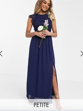 BNWT ASOS TFNC Petite bridesmaid lace open back maxi dress